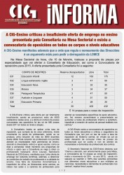 A CIG-Ensino criticou a insuficiente oferta de emprego no ensino presentada pola Consellaría na Mesa Sectorial e esixiu a convocatoria de oposicións en todos os corpos e niveis educativos